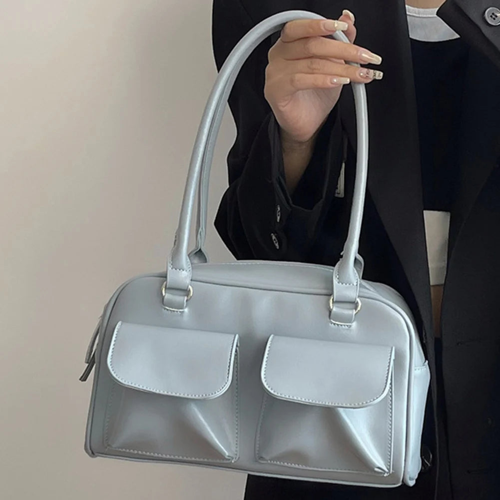 Women Zipper Shoulder Bag Fashion Leather Tote Handbag Casual Retro Satchel Bag