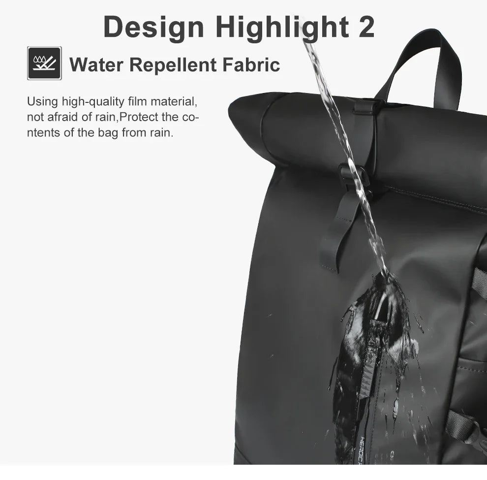 Heroic Knight Men's backpack Waterproof Roll Top Backpack Women Travel Expandable USB Charging Large Capacity Laptop Bag Mochila