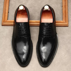 Black Oxford Shoes Men Brogues Shoes Lace Up Formal Shoes Genuine Leather