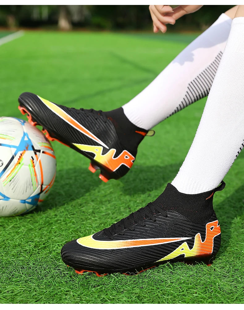 Professional Men High Ankle Football Boots Soccer Cleats TF/FG Training