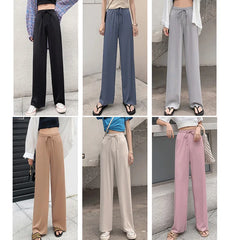 Women Long Pants 2024 Spring Summer Straight Long Elastic Waist Wide Leg