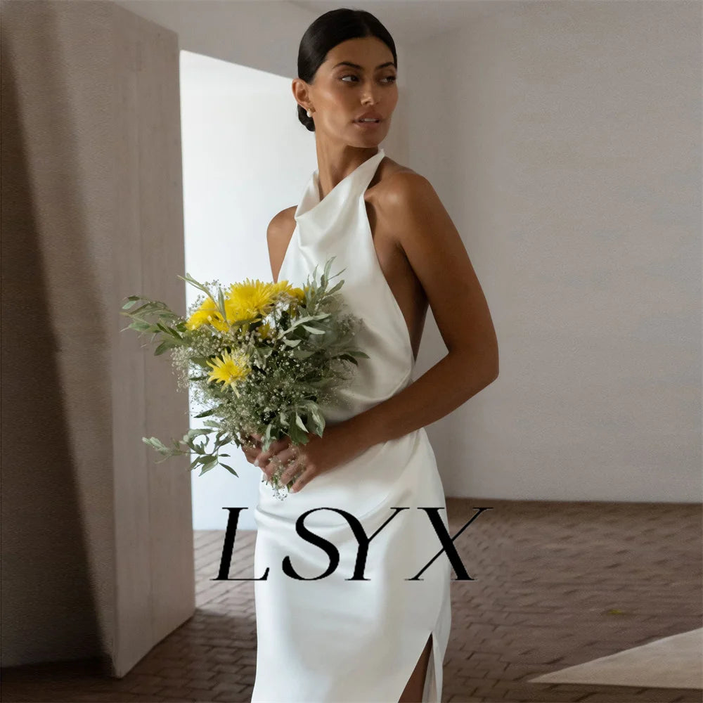 White Bridesmaid Dresses: Mermaid Wedding Dress Satin Open Back High Side Slit Floor