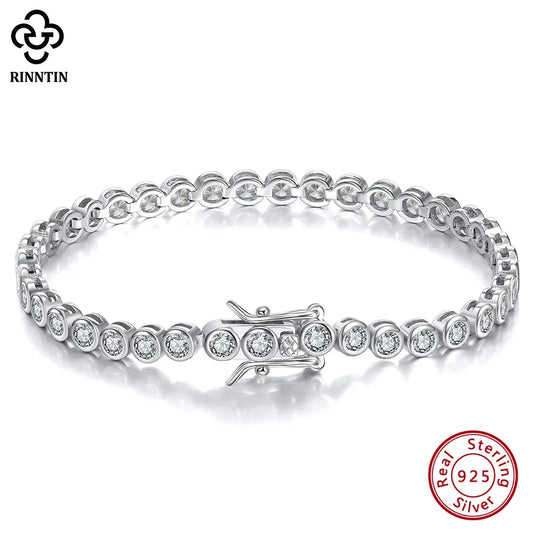 Rinntin Shiny Tennis Bracelet 925 Sterling Silver 1.5/2/3mm Clear Cubic Zirconia for Women Luxury Chain Bracelet Jewelry SB143