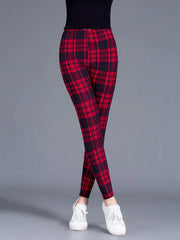 Female Fitness Leggings Women Print Plaid Leggings Lady Slim Pencil Pants