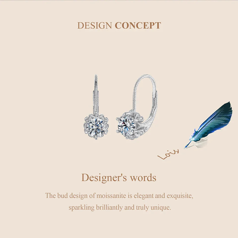 BAMOER Platinum Plated Moissanite Flower Earrings for Women, Round Cut Lab Diamond 925 Sterling Silver Hypoallergenic Earrings