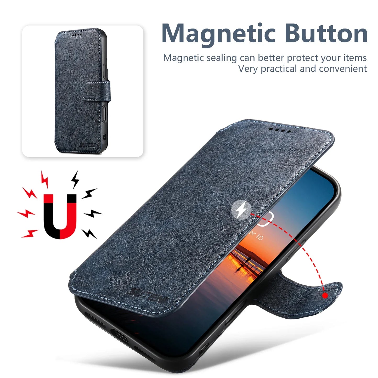 PU Leather Wireless Charging Card Holder Stand Wallet Magnetic Flip Cover Phone Case For iPhone 17 Pro Max 16 Plus 15 14 13 12