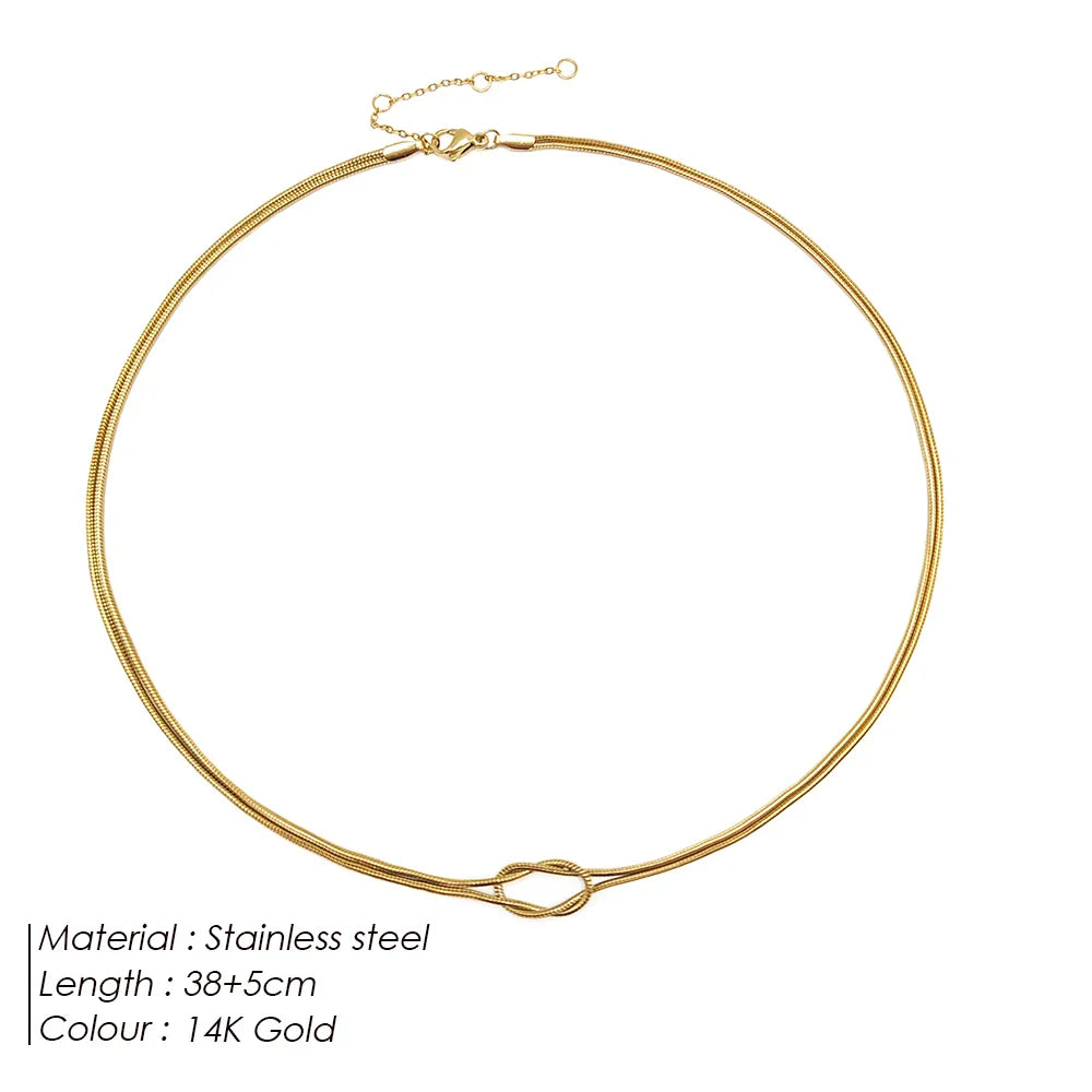 eManco  Elegant Minimalist Jewelry Lusterless 14k Gold Plated Knotted Snake Chain Necklace Women's Stainless Steel Accessories