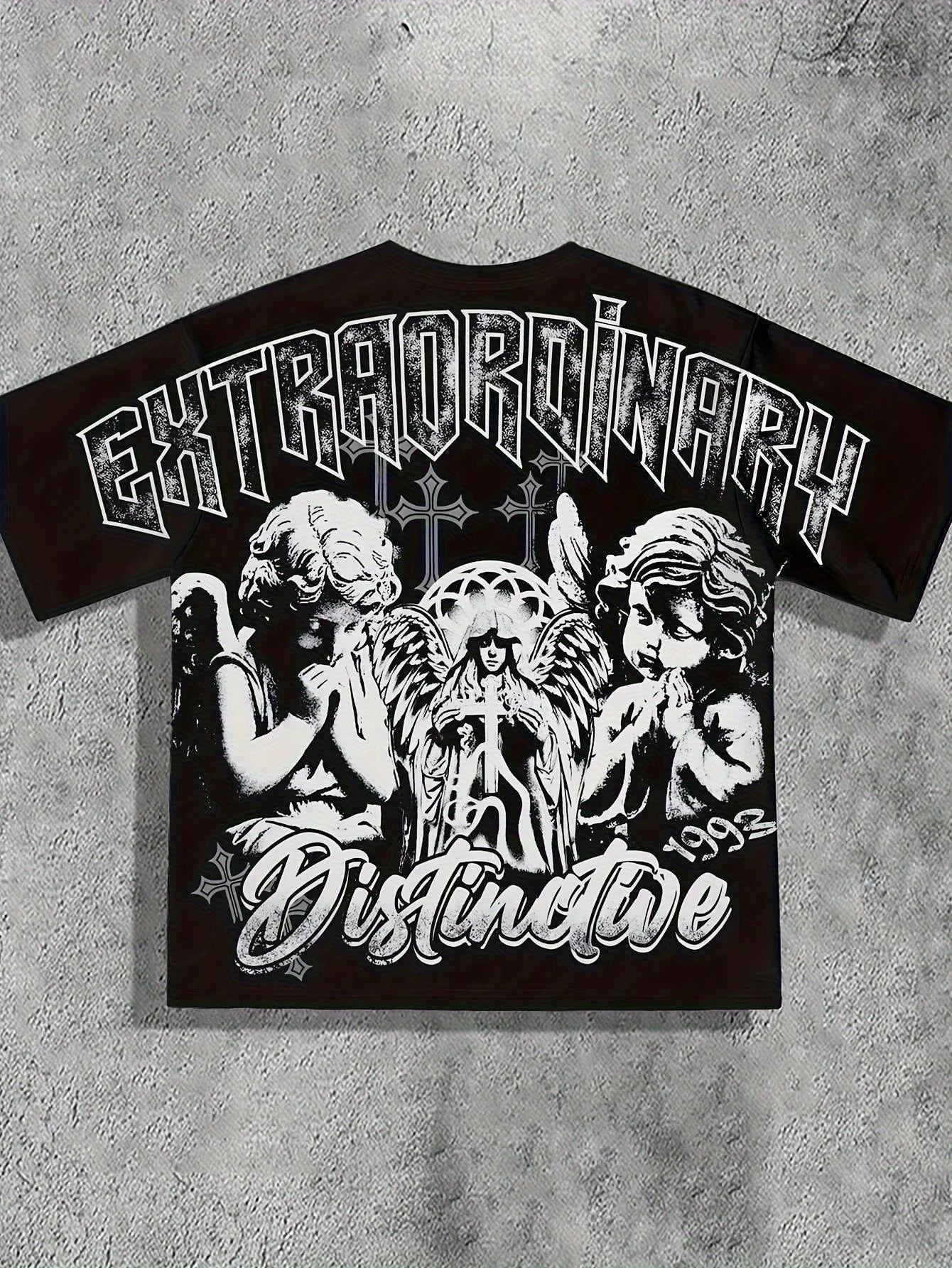 European and American men's summer retro little angel print comfortable and breathable round neck T-shirt outdoor street fashion