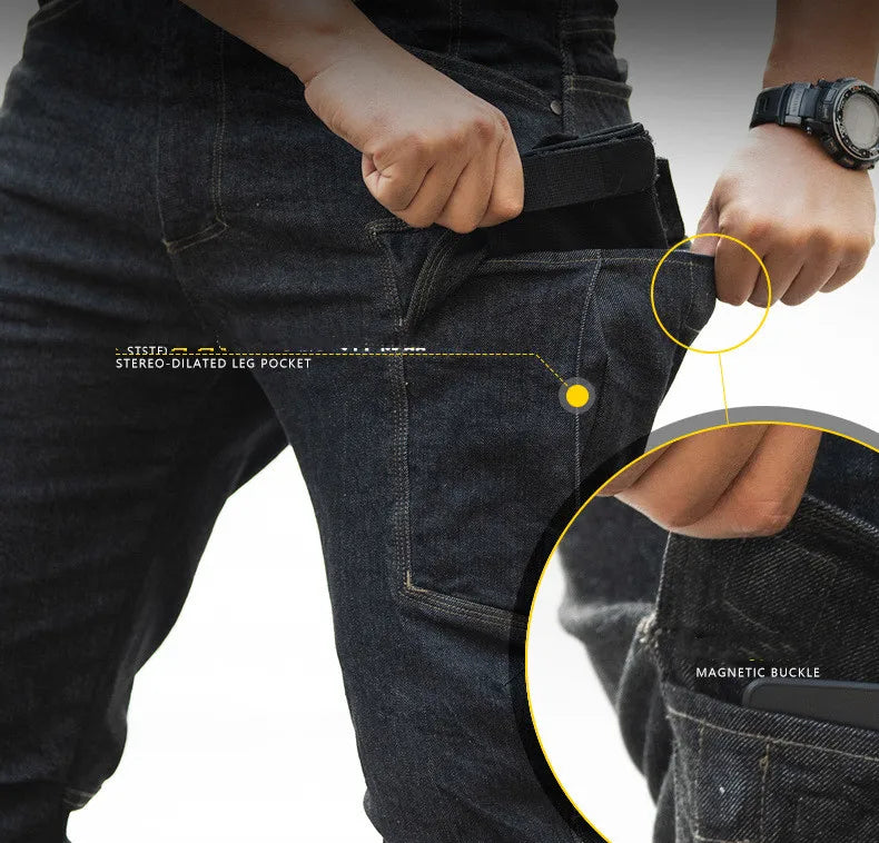 Tactical Jeans Men Commuter SWAT Combat Denim Pants Male Multi-pocket