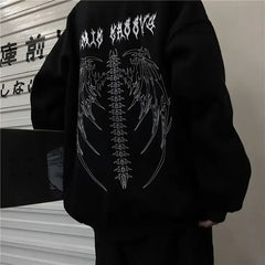 Autumn Punk Black Sweatshirts Tops Gothic Grunge Oversized Hoodie Streetwear