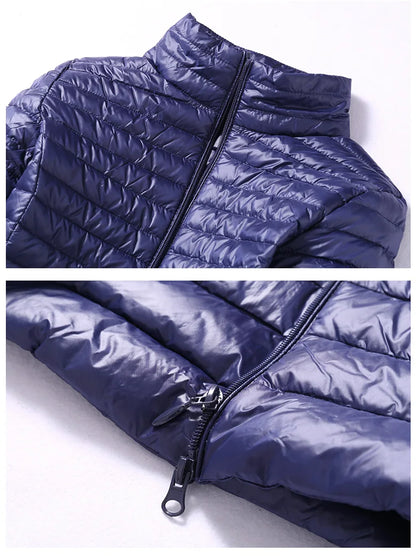 Women Down Jackets Ultra Light Duck Down Coat Long Puffer Jacket Slim Black