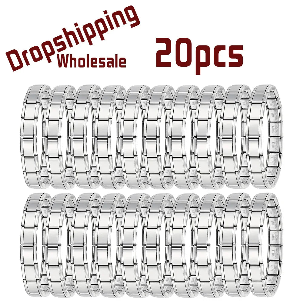 20pcs Wholesale charms italian Stainless Steel 9mm Colorful Style Elastic Bracelet for Woman Men DIY Making Gift Dropshipping