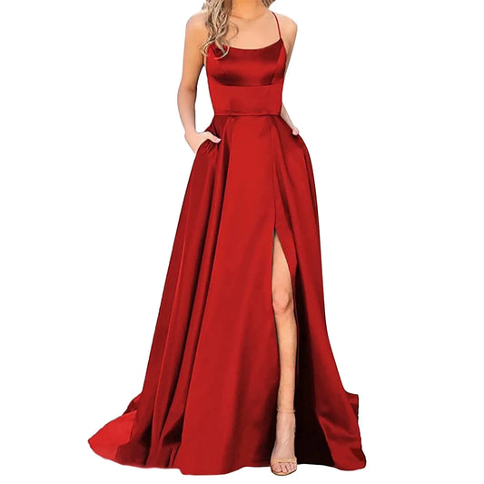 Evening wear Dresses: Maxi Dress Lace-Up Backless Long Dresses