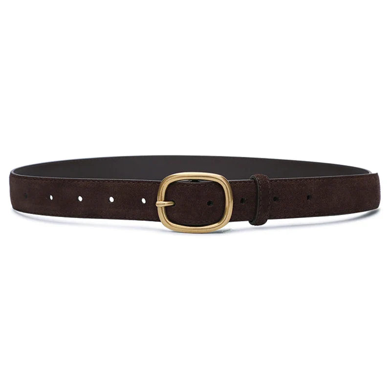 Fashion Suede Cowhide Women‘s Belts Genuine Leather 2.8cm Wide Belt Metal Buckle Women Belt Matched Dress Jeans Skinny Girdle