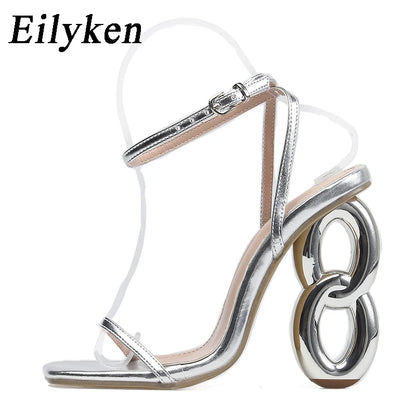 Eilyken Sexy Ankle Buckle Strap Sandals Women Summer Design Fretwork Heels Banquet Fashion Open Toe Club Stripper Ladies Shoes