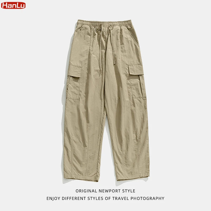 Men's Multi-Pocket Cargo Pants Men's Casual Solid Colour Straight Baggy Wide-leg Pants