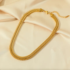 Stainless Steel Gold Color Thick Chain Choker Necklace Bracelet for Women Fashion