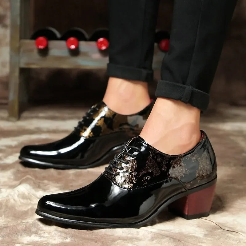 Men Dress Shoes Fashion Patent Leather Men Formal Shoes 2023 Luxury Brand Business Office Weding Footwear Men High Heels Shoes