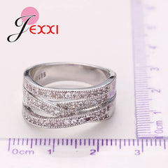 New Fashion 925 Sterling Silver Women Wedding Finger Band Rings Crossed Design  Cubic Zircon Crystal Girls Anillos