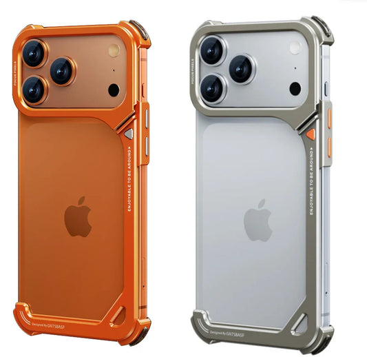 9-Shaped Phone Case for iPhone 17 Pro Max 17 Pro for Magsafe With Lens Holder Stand Metal Frameless Bumper Anti-Drop Shells