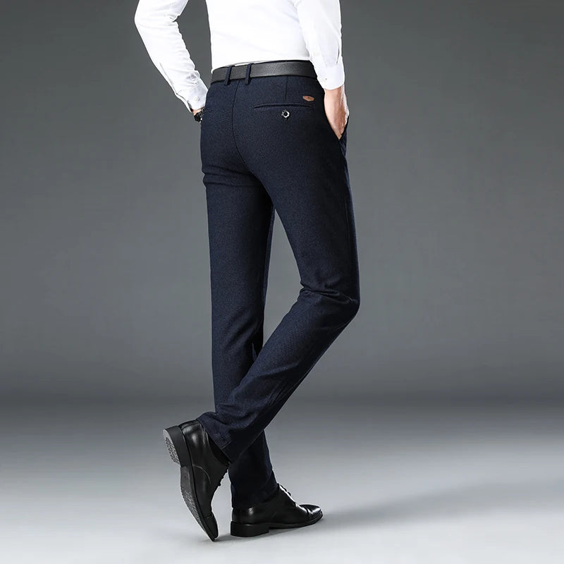 Men's Suit Pants Business Fashion Black Blue Elastic Regular Fit Formal Trousers
