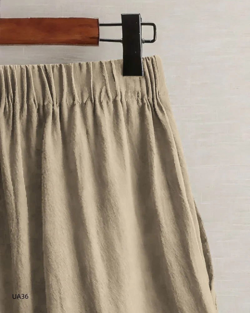 Women's High Waist Cotton Linen Blend Shorts  Elastic Waist with Pockets Summer Casual Loose Wide Leg Rolled Hem Female Pants