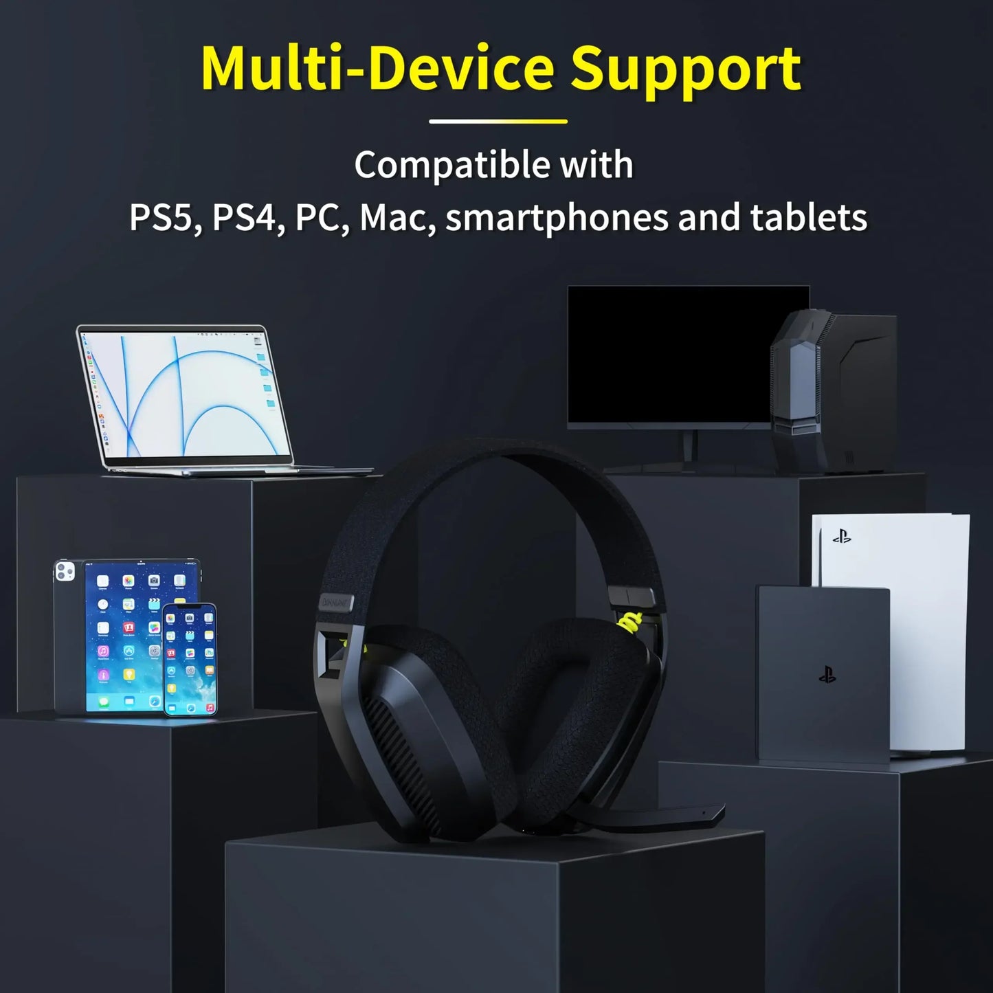 BINNUNE BW06 2.4GHz Wireless Gaming Headset with Mic for PS5 PS4 PC Mac Playstation Bluetooth Gaming Headset with Microphone