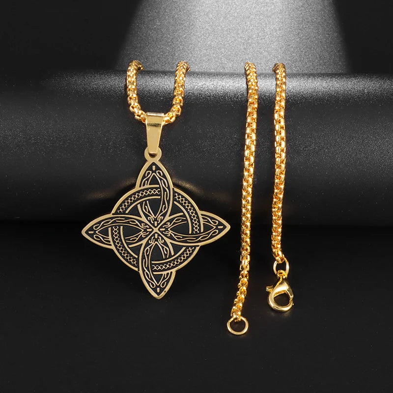 Witchcraft Witch Knot Necklace Irish Trinity Knot Triple Spiral Pendant Stainless Steel Ankh Cross Pentagram Amulet Jewelry