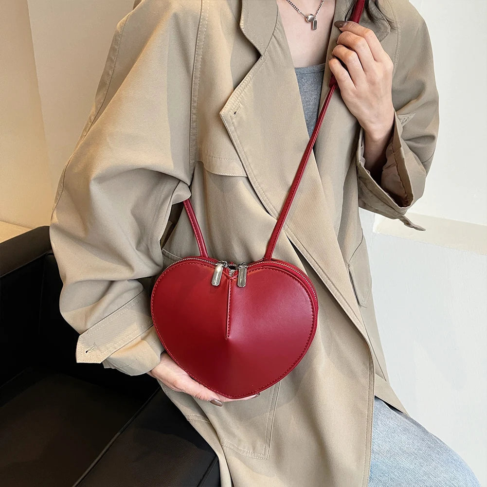 Peach Heart Shape Crossbody Bag Small Shoulder Bag Ladies PU Fashion