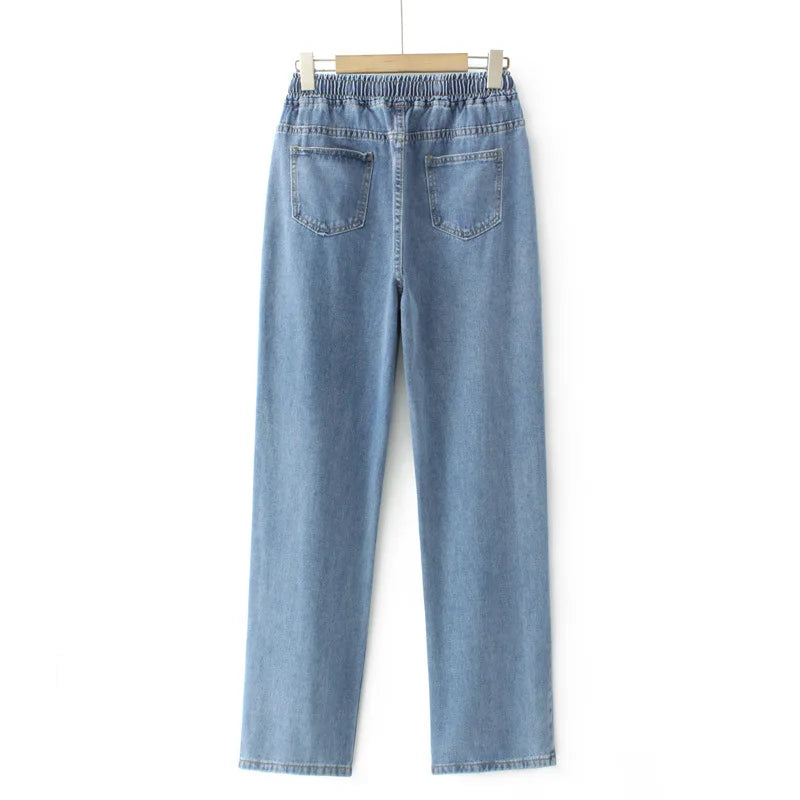 Autumn Clothes Women Jeans Plus Size Loose Full Length Denim Straight Leg Pants
