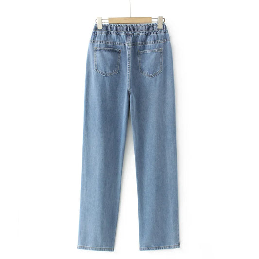 Autumn Clothes Women Jeans Plus Size Loose Full Length Denim Straight Leg Pants