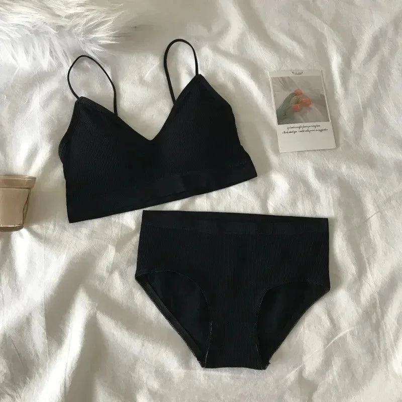Women's Sports Bra Set Underwear Bra Korean Style Push Up No Steel Ring Bra