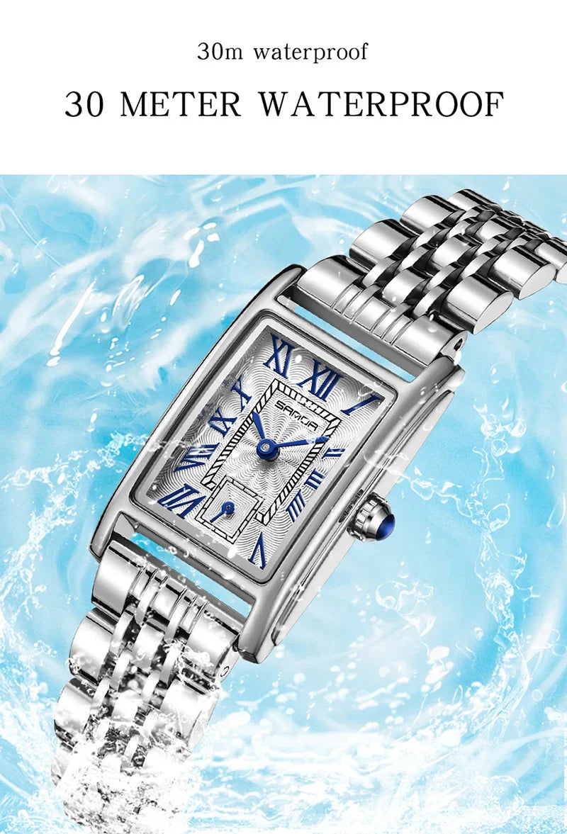 SANDA 1116 Quartz Watch Women Elegant Design Watches Rectangle Dial Waterproof Steel Leather Business Ladies Wristwatches Gift