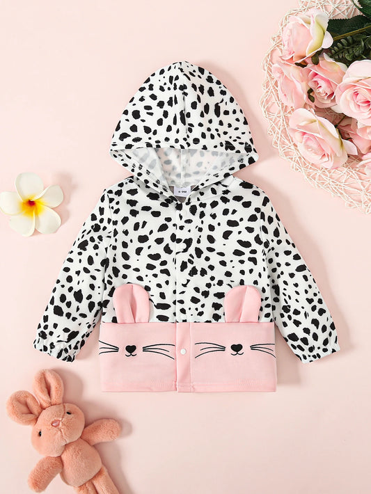 Spring And Autumn Boys And Girls  Coat Round Neck Long Sleeve Hooded Leopard Pattern Button Fashion And Warm Infant Toddler