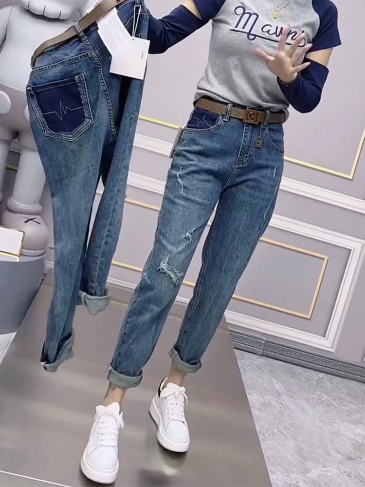 Y2k Large Size Ripped Jeans Women's Summer Thin Model Harun Pants Fat