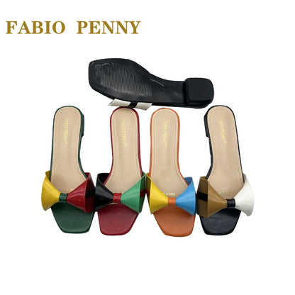 FABIO PENNY European Ladies Fashion elegant Flare Low heels Casual and comfortable open-toed square toe women's slippers