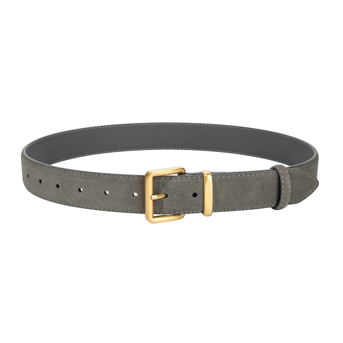 Luxury Suede Cowhide Leather Belt for Women, Vintage Style with Gold Buckle, 3.3cm Wide Waistband for Dresses & Jeans