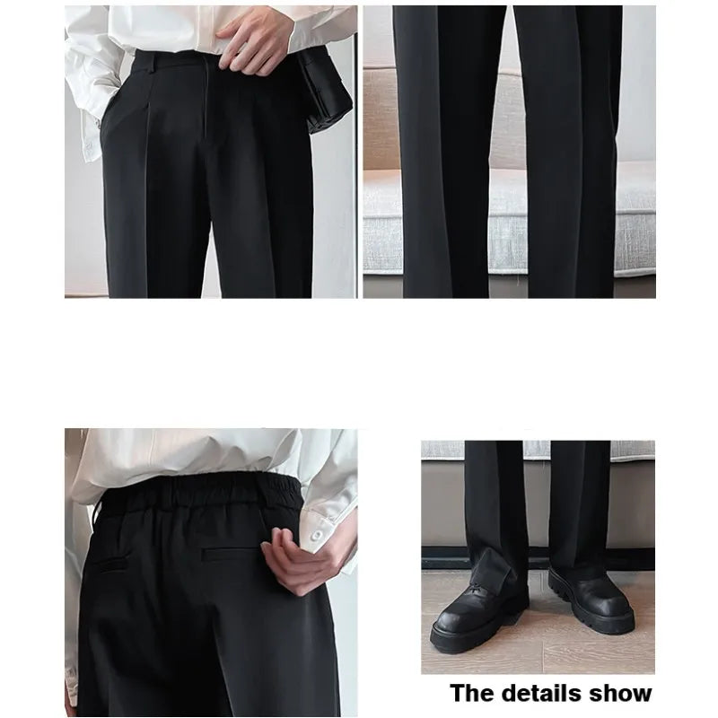 Summer Men Thin Casual Suit Pants Long Straight Drape Silky Wide Loose Trousers Male