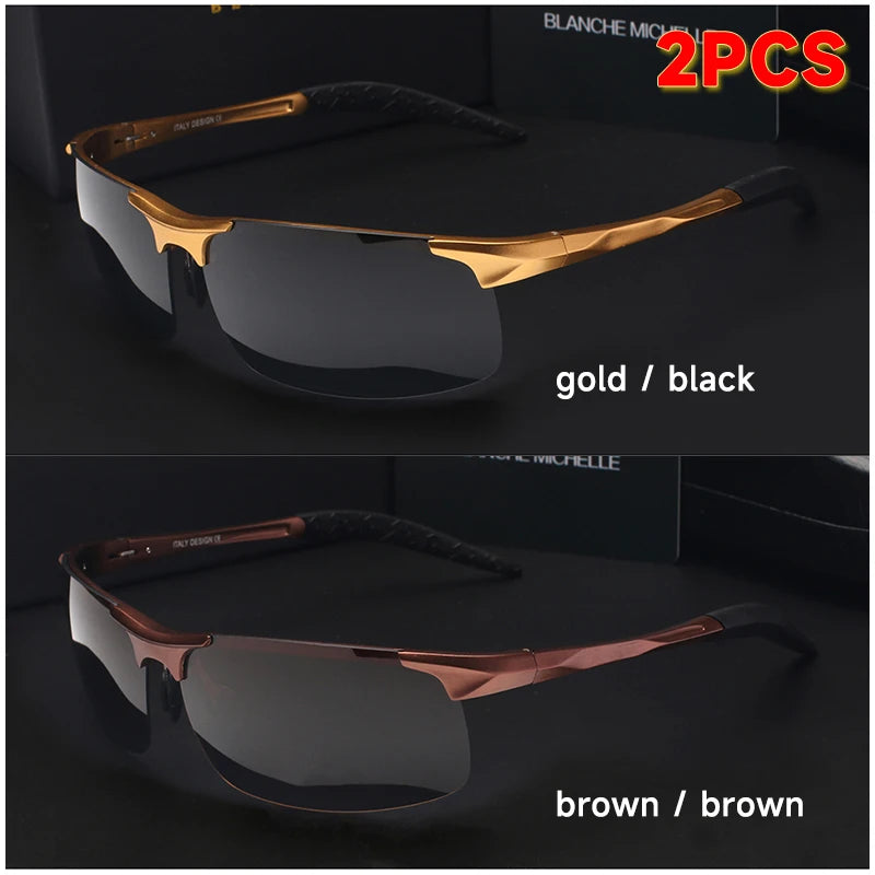 Sport Sunglasses Polarized Men UV400 Rectangle Gold Outdoor Driving Sun Glasses