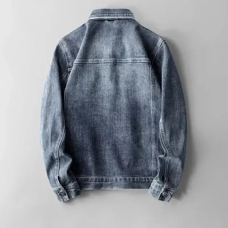 Jeans Coat For Men Autumn Denim Jackets Man Blue Button Washed Casual Joker