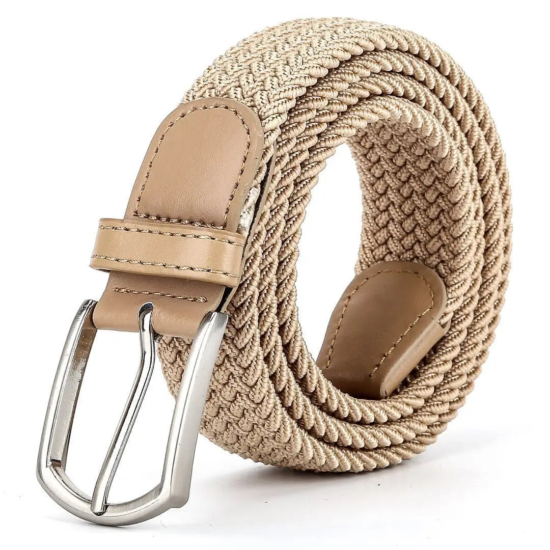 3.3cmX110cmX130cm  2024 High Quality New Men Elastic Braided Belt Casual Women Canvas Korean All match Pin Buckle White Black