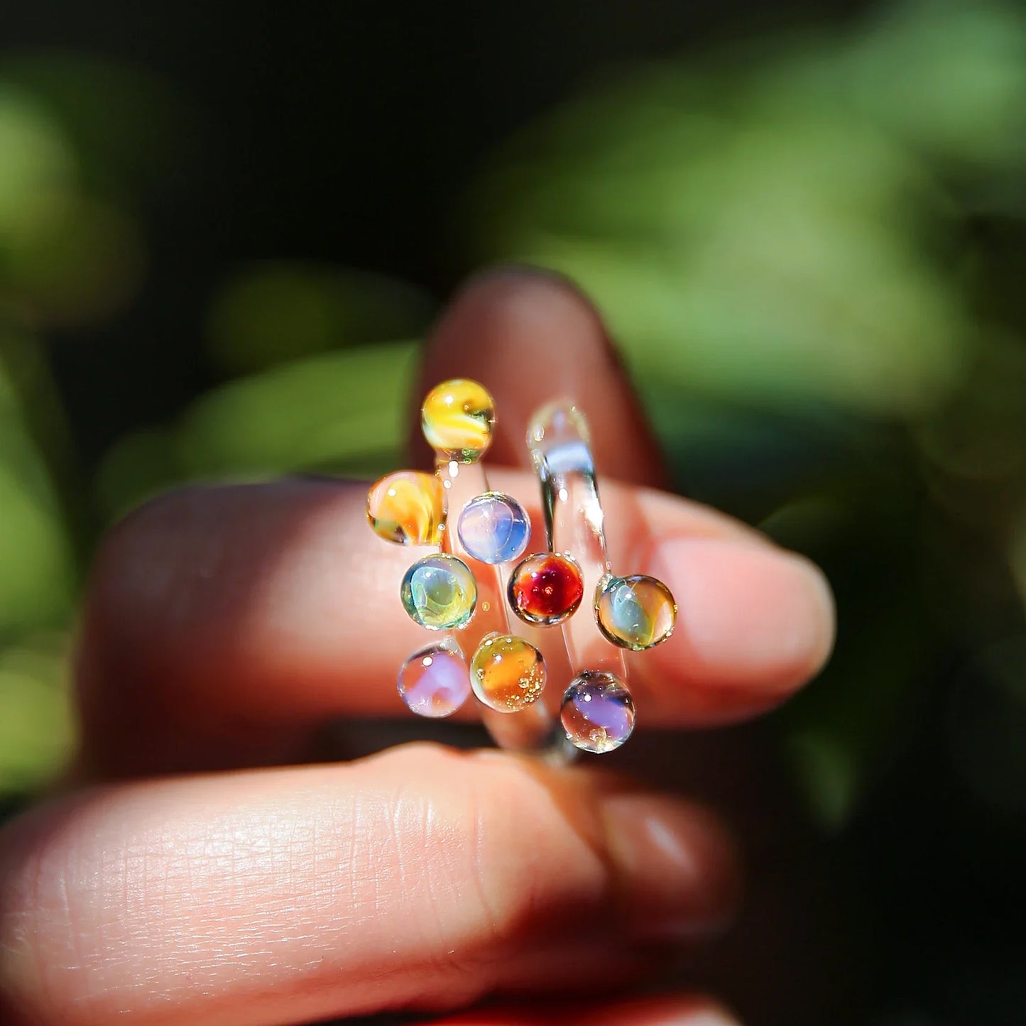 1pc Handcrafted Rainbow Glass Dewdrop Ring Colorful ball Ring Couple's Personalized High-end Round Ring Women Party Jewelry