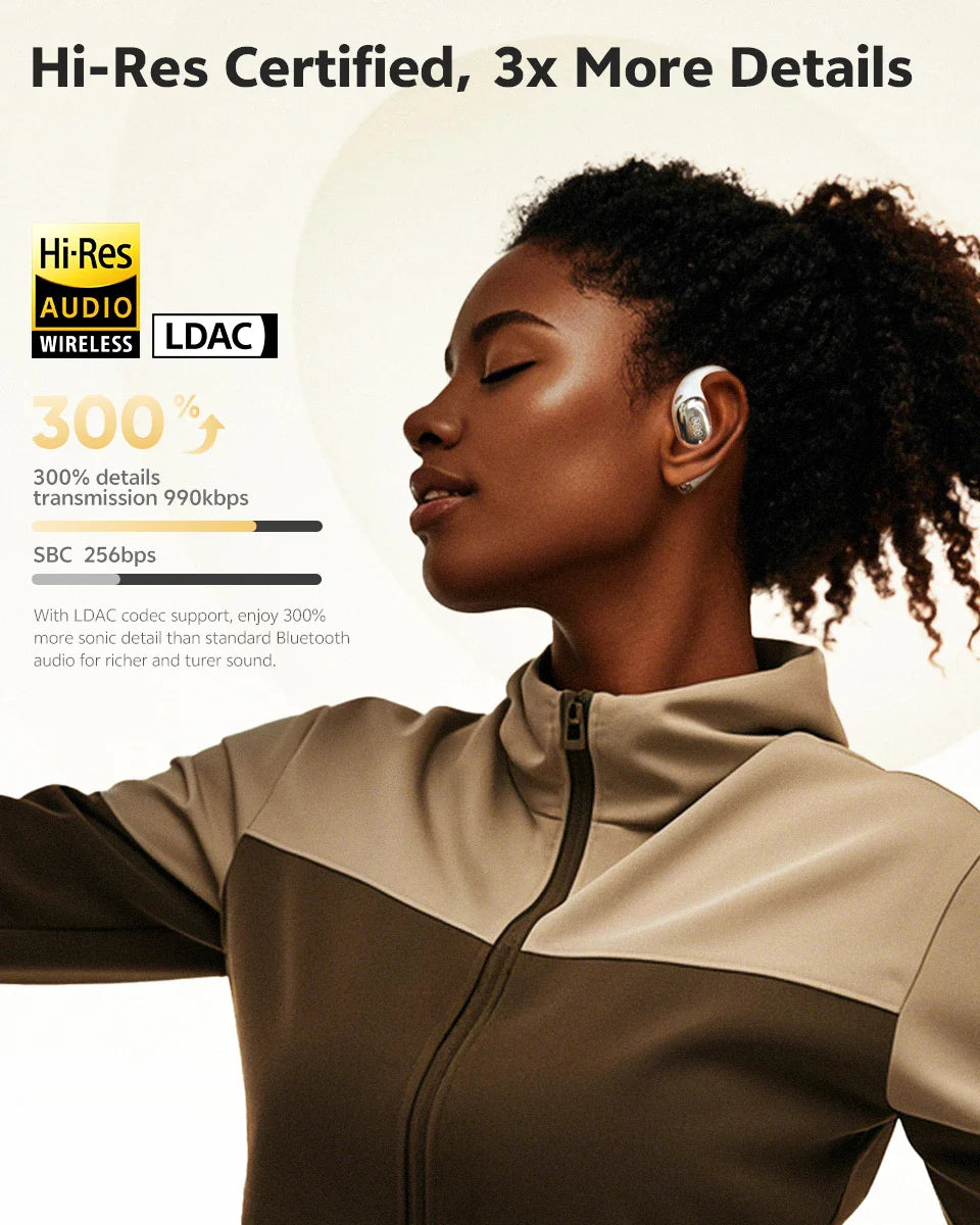 QCY Crossky R70 Open-Ear Wireless Headphones Hi-Res with LDAC OWS Earphones Bass Boost Bluetooth 6.0 Earhook Sport Earbuds 52Hrs