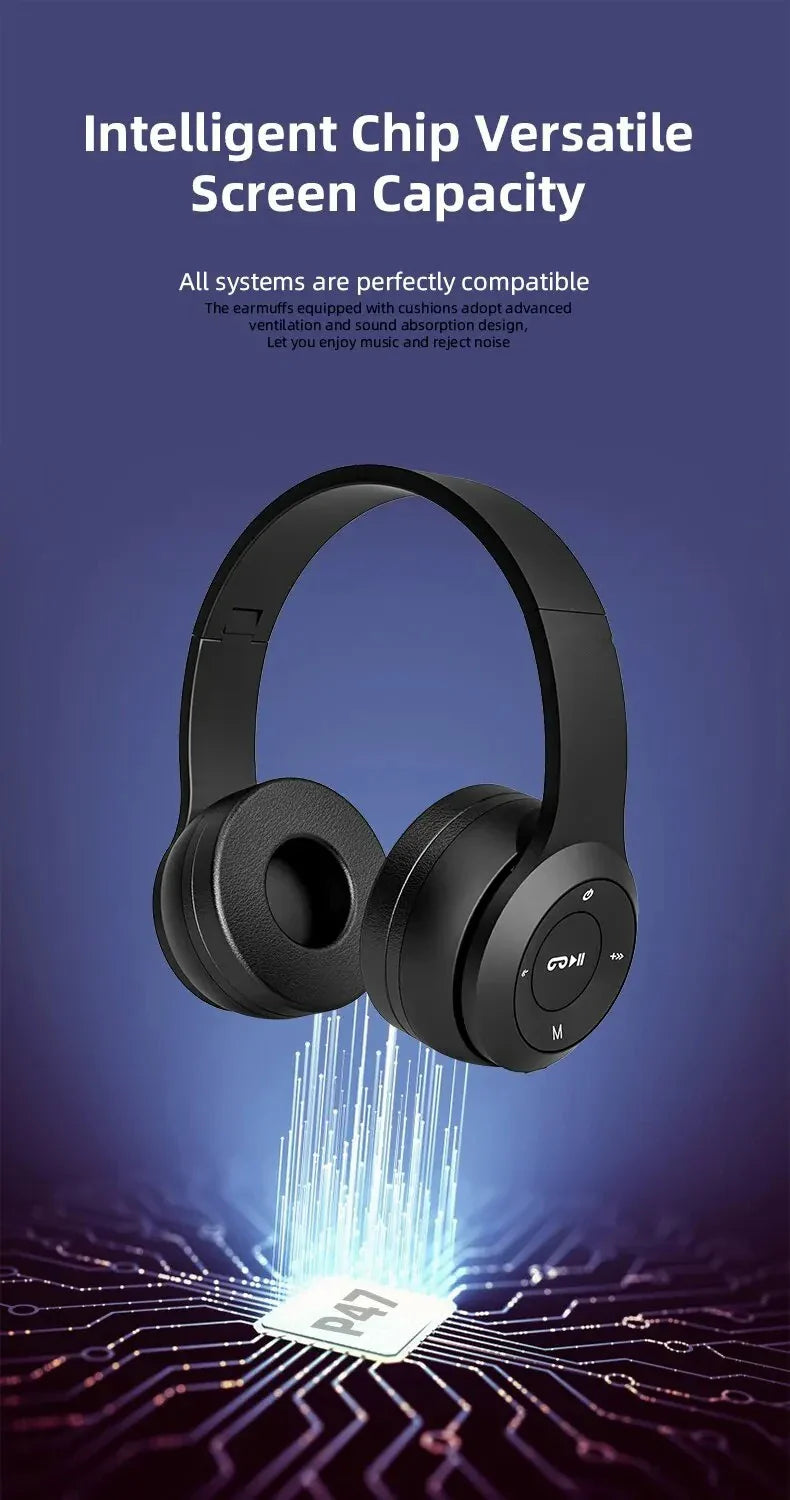 P47 Wireless bluetooth headphone With Mic Headsets Stereo Sound Earphones Sports Gaming Headphones Supports PC Smartphone
