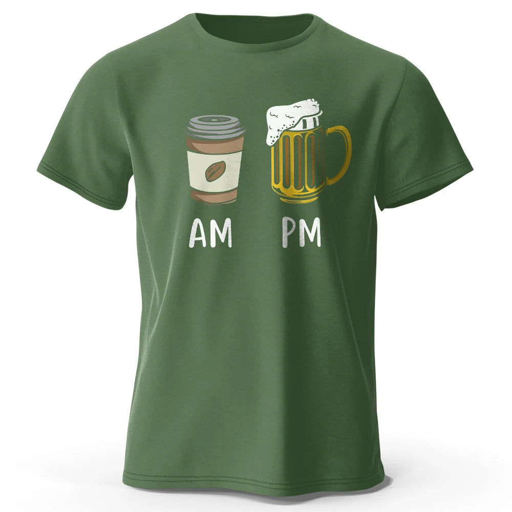 Coffee and Beer Printed Men's T-Shirt 100% Cotton Oversized Funny Graphic Tees for Men Summer Tops