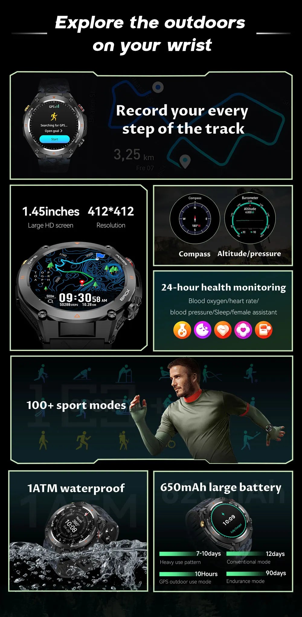 Xiaomi GPS Sports Smart Watch Men Waterproof Fitness Tracker Bluetooth call