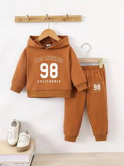 Newborn Baby Boy Long Sleeve Fleece Hoodie with Number Letter Pattern And Casual Sports Pants Set Autumn Winter Outdoor Wear