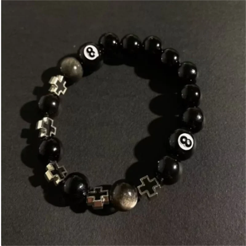 Hot-Selling Creative Billiards Black 8 Bead Bracelet Billiards Figure Eight Elastic Bracelet Accessory Couple Bracelet Jewelry