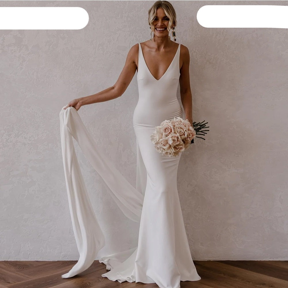 Wedding Dress Plain Sleeveless Open Back Simple Bridal Gowns