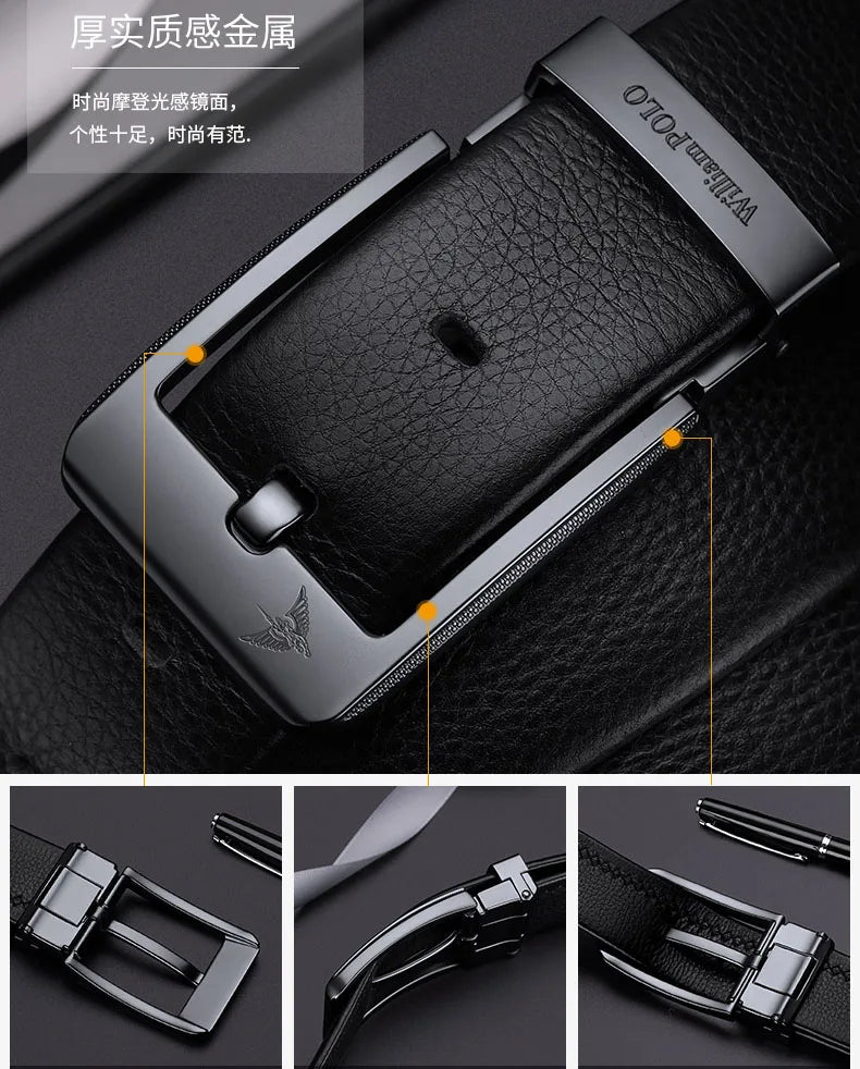 Men's leather casual belt, fashionable needle buckle business belt, personalized denim belt